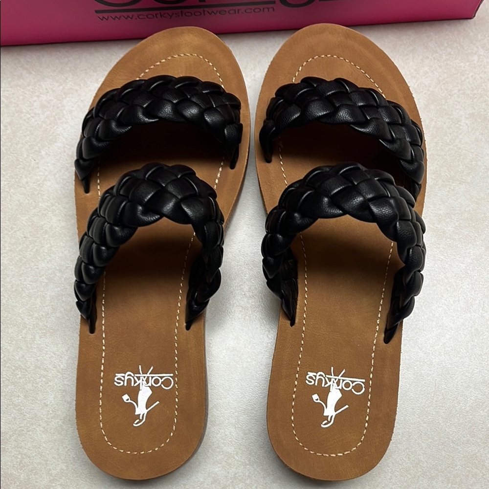 Corkys Women's Black and Brown Braided Sandals